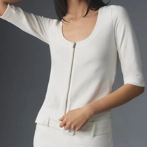 Anthropologie Maeve Front-Zip Scoop-Neck Top